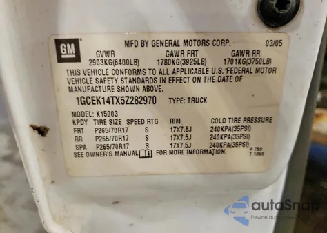 2005 Chevrolet Silverado K1500 z USA, uszkodzony, nr VIN 1GCEK14TX5Z282970